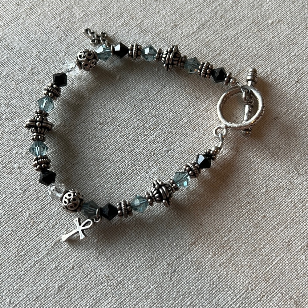 Sterling and Swarovski Crystal Bracelet with cross charms